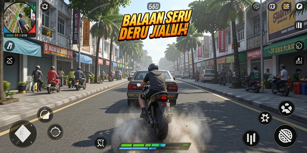 Tampilan gameplay balapan yang seru dan realistis dalam 66D.