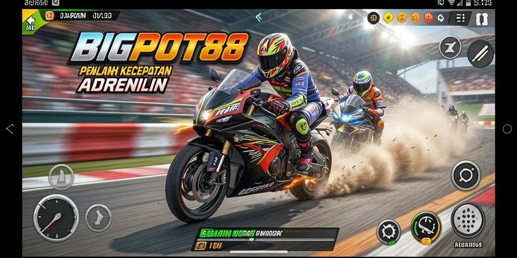 Gameplay seru di BIGPOT88 dengan lintasan balapan yang menantang.