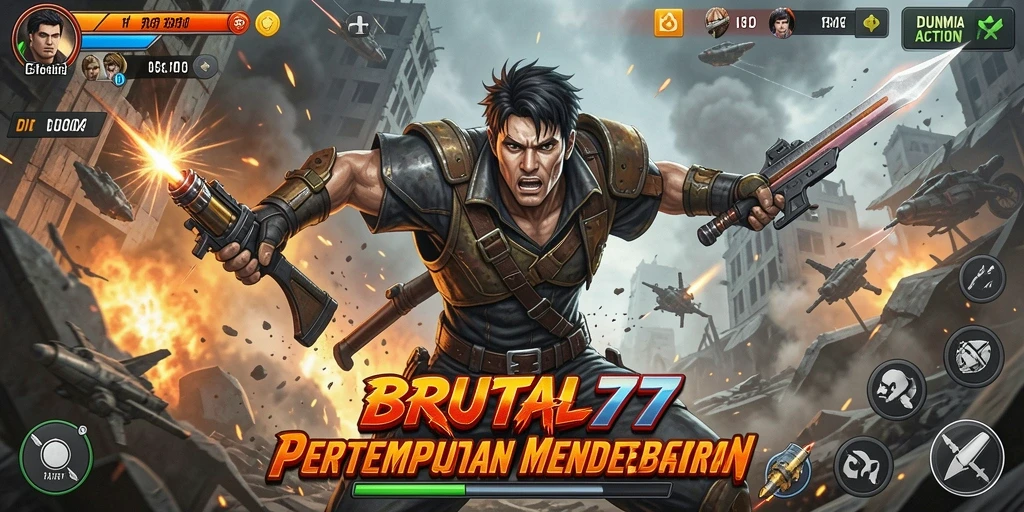 Tampilan gameplay BRUTAL77 yang mendebarkan dan penuh aksi.