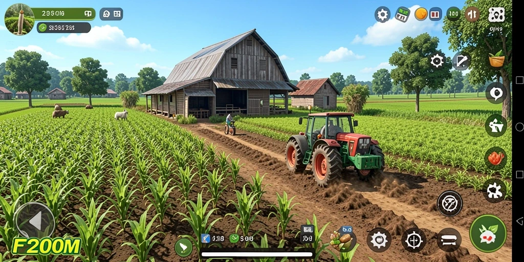 Tampilan gameplay seru F200M dengan petualangan bertani.