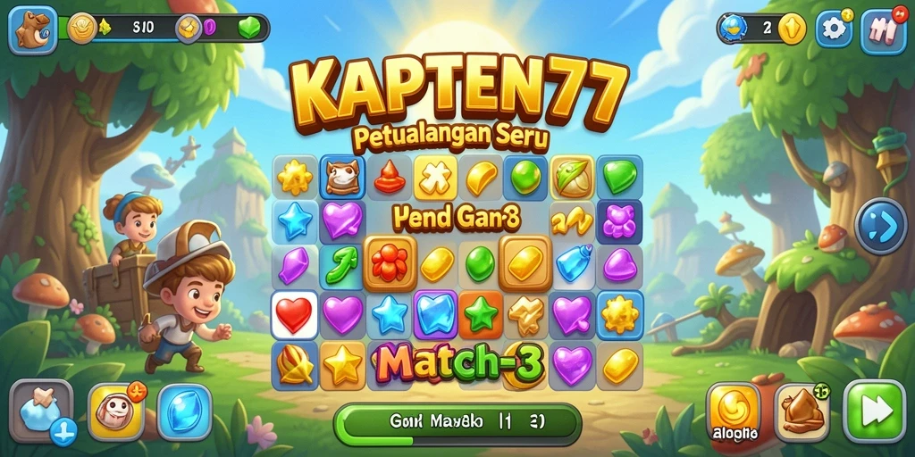 Tampilan gameplay KAPTEN77 yang penuh warna dan seru.