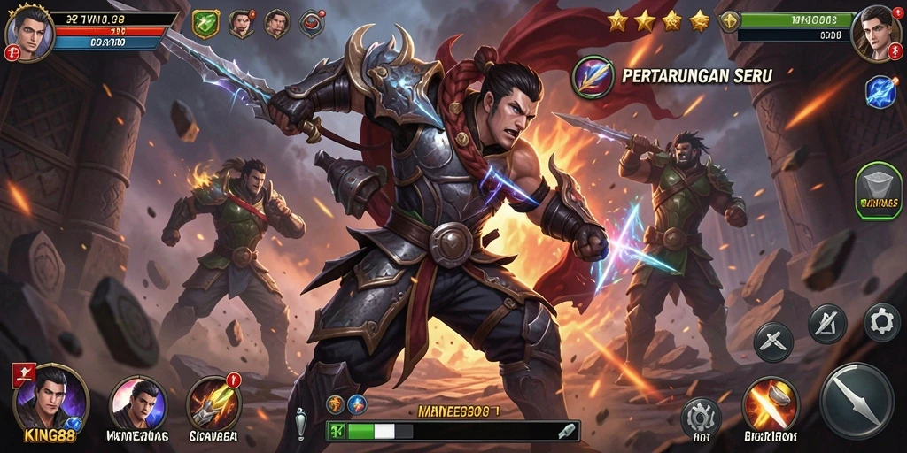 Gameplay KING88 yang seru dengan aksi pertarungan yang mendebarkan.