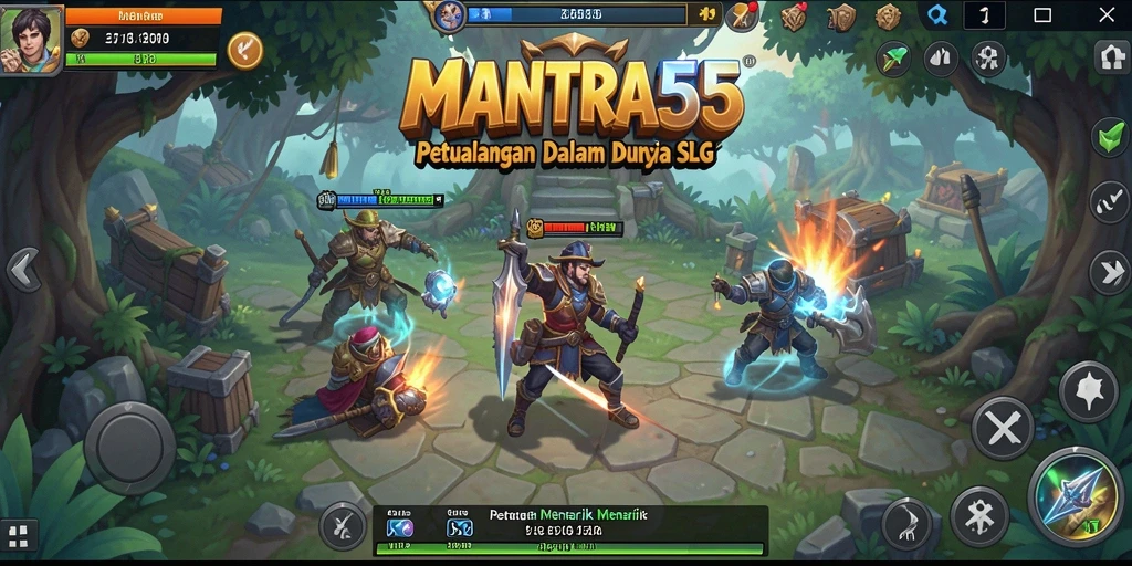 Tampilan gameplay menarik dari MANTRA55 yang menampilkan strategi dan peperangan.