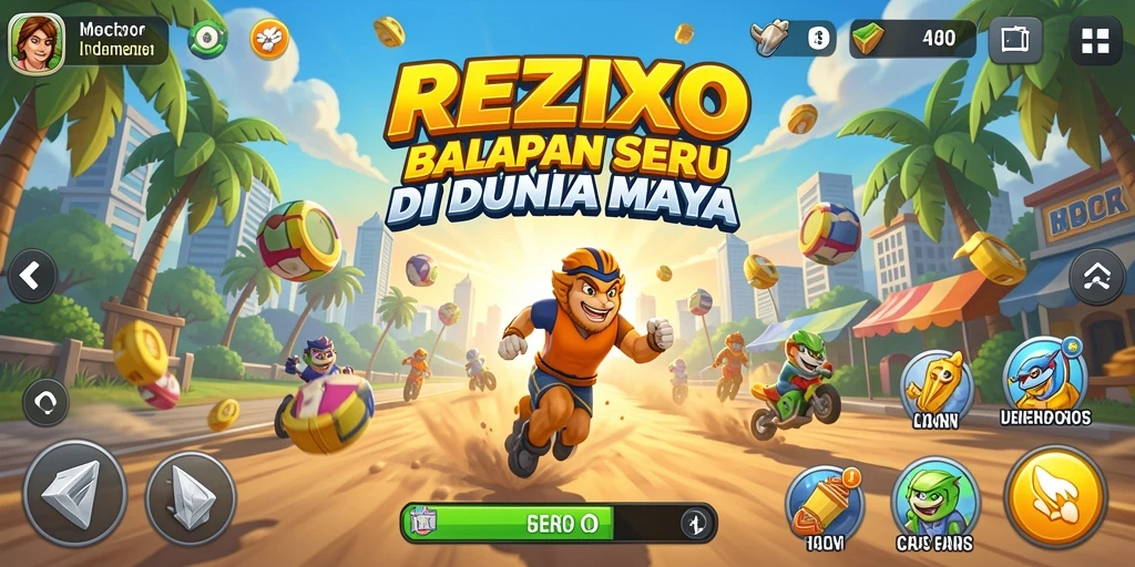 Tampilan gameplay seru dalam balapan REZIXO dengan kendaraan cepat.